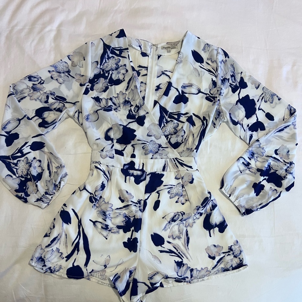 Super Short Sheer-Sleeved Floral Romper